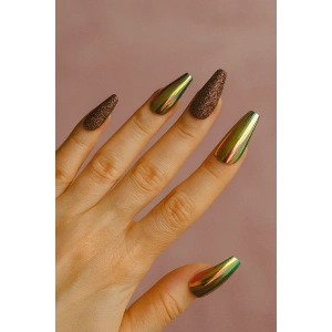 24lü Kahve Renk Simli Ve Hologramlı Takma Tırnak (Yapıştırıcılı)