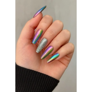 24lü Karışık Renk Simli Ve Hologramlı Takma Tırnak (Yapıştırıcılı)