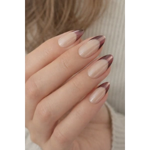 24lü Krem Ve Bordo Renk Jel Görünümlü Takma Tırnak (Yapıştırıcılı)