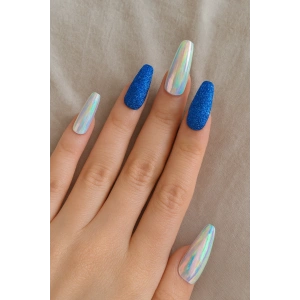 24lü Mavi Renk Simli Ve Hologramlı Takma Tırnak (Yapıştırıcılı)
