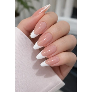 24lü Pudra Ve Beyaz Renk Jel Görünümlü Takma Tırnak (Yapıştırıcılı)