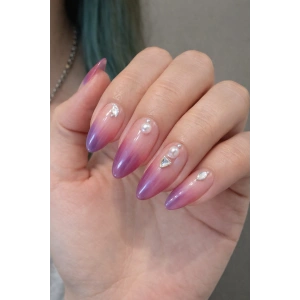 24lü Pudra Ve Pembe Renk Jel Görünümlü Takma Tırnak (Yapıştırıcılı)