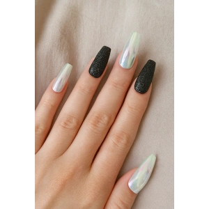 24lü Siyah Renk Simli Ve Hologramlı Takma Tırnak (Yapıştırıcılı)