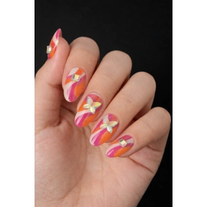 24lü Turuncu Ve Pembe Renk Jel Görünümlü Takma Tırnak (Yapıştırıcılı)
