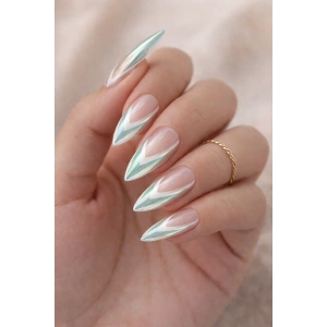 24lü Yeşil Ve Beyaz Renk Jel Görünümlü Takma Tırnak (Yapıştırıcılı)