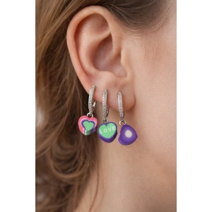 3lü Gümüş Renk Kalp Figürlü 14K Altın Kaplama TX Küpe