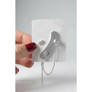 4lü Gümüş Renk Taş Detaylı Küpe Set