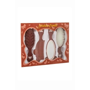 4lü Kahve Renk Tarak Ve Ayna Set
