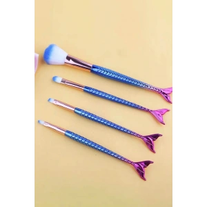 4lü Mavi Ve Pembe Renk Balık Kuyruğu Figürlü Makyaj Fırçası Set