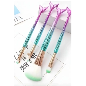 4lü Pembe Ve Turkuaz Renk Balık Kuyruğu Figürlü Makyaj Fırçası Set