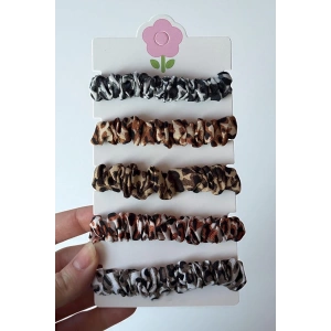 5li Karışık Renk Leopar Desenli Lastik Toka Set