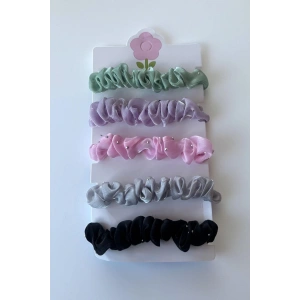 5li Karışık Renk Taş Detaylı Lastik Toka Set