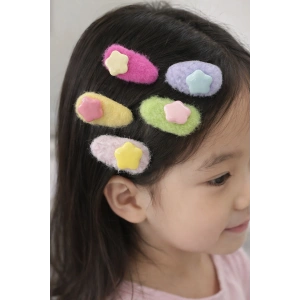 5li Karışık Renk Yıldız Figürlü Peluş Yan Toka Set