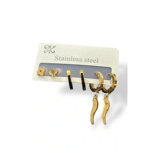 6lı Altın Renk Karışık Figürlü Çelik Küpe Set