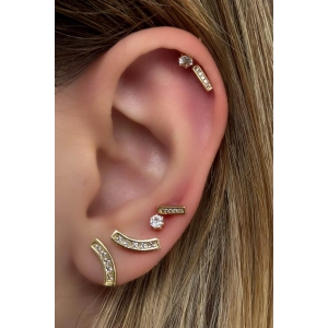 6lı Altın Renk Taş Detaylı Küpe Set