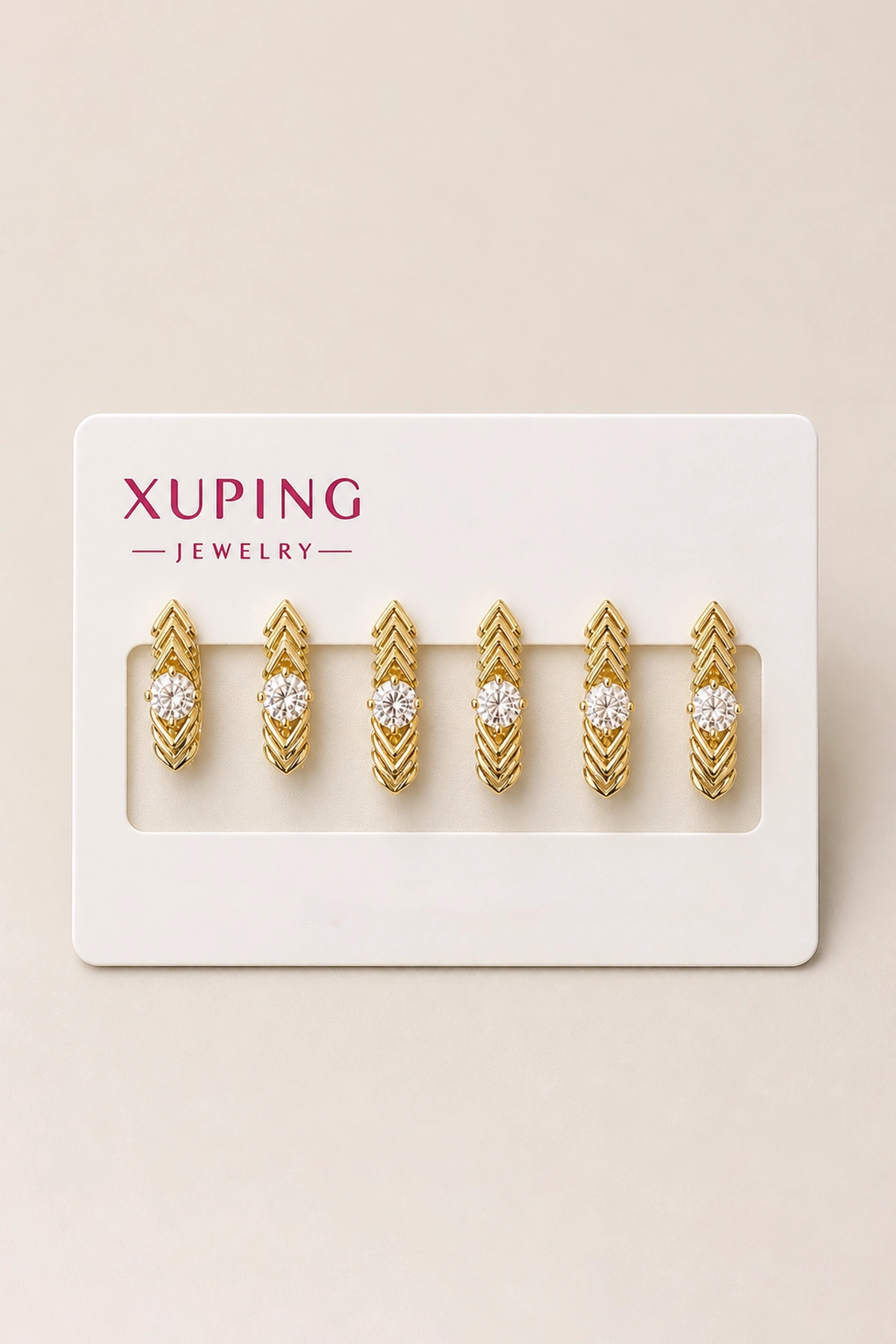6lı Altın Renk Taş Detaylı Xuping Küpe Set (Çift)