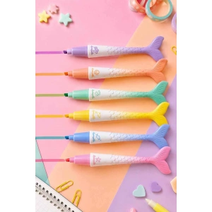 6lı Deniz Kızı Figürlü Fosforlu Kalem Set