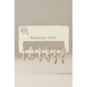 6lı Gümüş Renk Çelik Halka Küpe Set