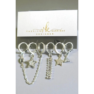 6lı Gümüş Renk Karışık Figürlü Küpe Set