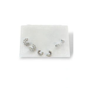 6lı Gümüş Renk Taş Detaylı 14k Altın Kaplama Küpe Set