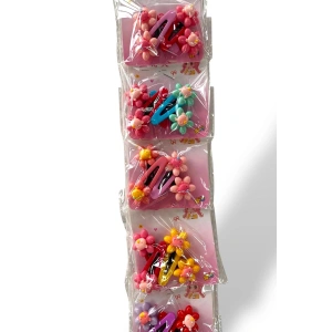 6lı Karışık Renk Çiçek Figürlü Yan Toka Set