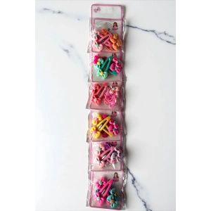 6lı Karışık Renk Kurdele Figürlü Lastik Toka Ve Yan Toka Set