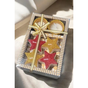 6lı Karışık Renk Yıldız Figürlü Sim Detaylı Mum Set
