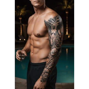 Geçici Kanatlı Melek Ve Çiçek Kol Dövme Tattoo