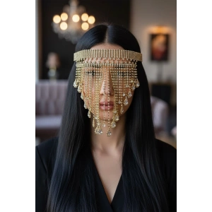 Altın Renk Taş Detaylı Dansöz Maskesi