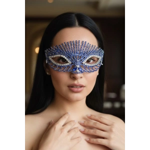 Gümüş Renk Mavi Taş Detaylı Tasarım Parti Maskesi