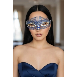 Altın Renk Mavi Taş Detaylı Tasarım Parti Maskesi