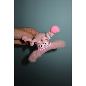 Pudra Renk Canavar Figürlü Peluş Mandal Toka