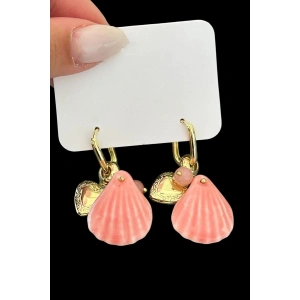 Altın Ve Pembe Renk Deniz Kabuğu Figürlü Küpe (Çift)