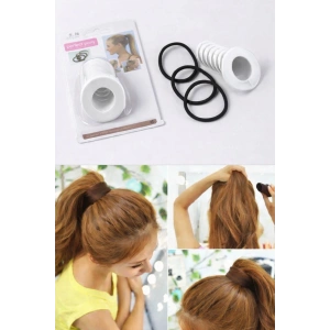 Beyaz Renk Hacimli At Kuyruğu Yapma Aparatı Ve Lastik Toka Set