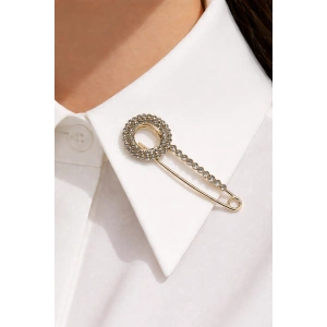 Altın Renk Taş Detaylı Eşarp İğnesi /Broş