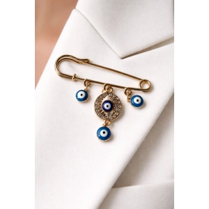 Altın Renk Nazar Boncuğu Detaylı Broş