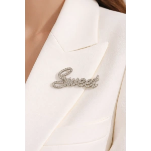 Gümüş Renk Sweet Yazılı Taşlı Broş
