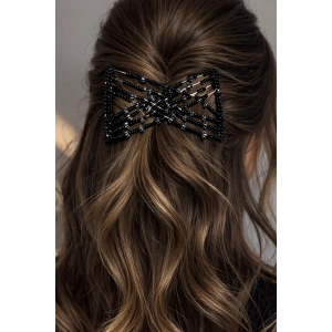 Siyah Renk Boncuk Detaylı Tel Tarak Toka