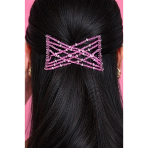 Siyah Renk Fuşya Boncuk Detaylı Tel Tarak Toka