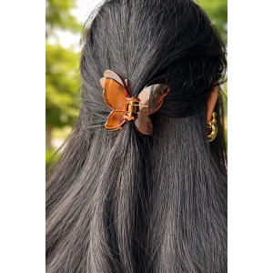 Kahverengi Kelebek Figürlü Leopar Desenli Mandal Toka