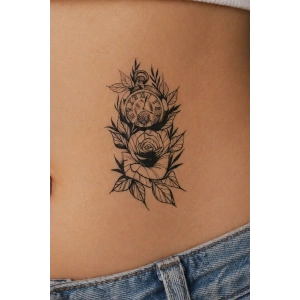 Geçici Gül Ve Saat Figürlü Mini Dövme Tattoo