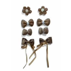 8li Kahve Renk Karışık Figürlü Yan Toka Set