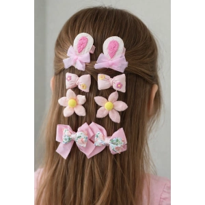 8li Pembe Karışık Figürlü Yan Toka Set