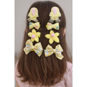 8li Sarı Renk Karışık Figürlü Yan Toka Set