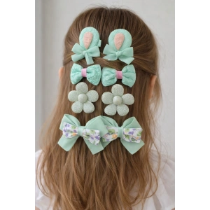 8li Yeşil Karışık Figürlü Yan Toka Set