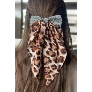 Açık Kahve Renk Leopar Desenli Taş Detaylı Otomat Toka