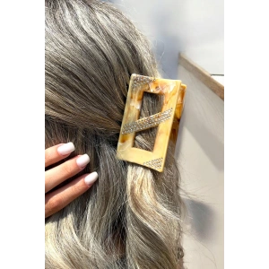 Açık Kahve Renk Mermer Desenli Taş Detaylı Kemik Mandal Toka