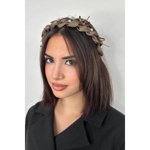 Açık Kahve Renk Taş Ve İnci Detaylı Taraklı Taç