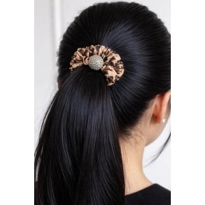 Açık Kahverengi Leopar Detaylı Taşlı Lastik Toka