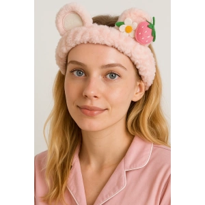 Açık Pembe Renk Çilek Figürlü Peluş Saç Bandı